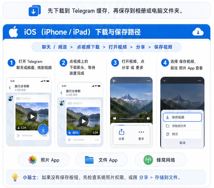 iPhone和iPad保存Telegram视频到照片App