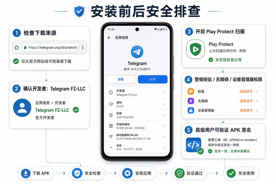 Telegram APK 下载安全吗？官方 APK 安装与安全排查指南 配图 2
