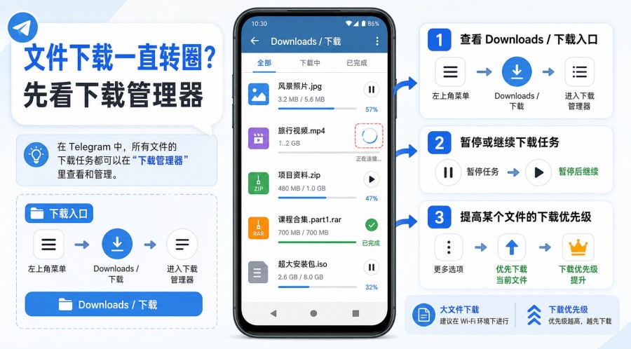 Telegram 安卓下载一直转圈怎么办？连接和文件下载卡住排查教程 配图 3