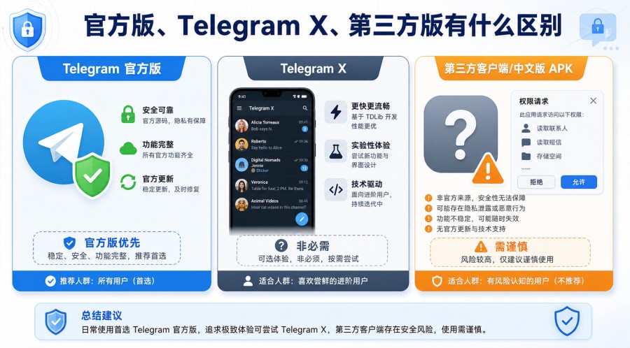Telegram 下载哪个版本更安全?官方版、Telegram X 和中文版 APK 区别 配图 1