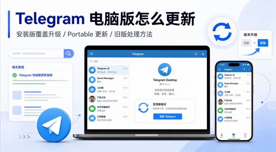 Telegram电报教程: Telegram 电脑版怎么更新?安装版覆盖升级、Portable 与旧版处理方法