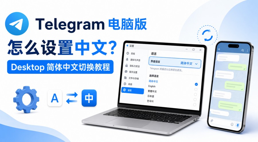 Telegram电报教程: Telegram 电脑版安装后怎么设置中文?