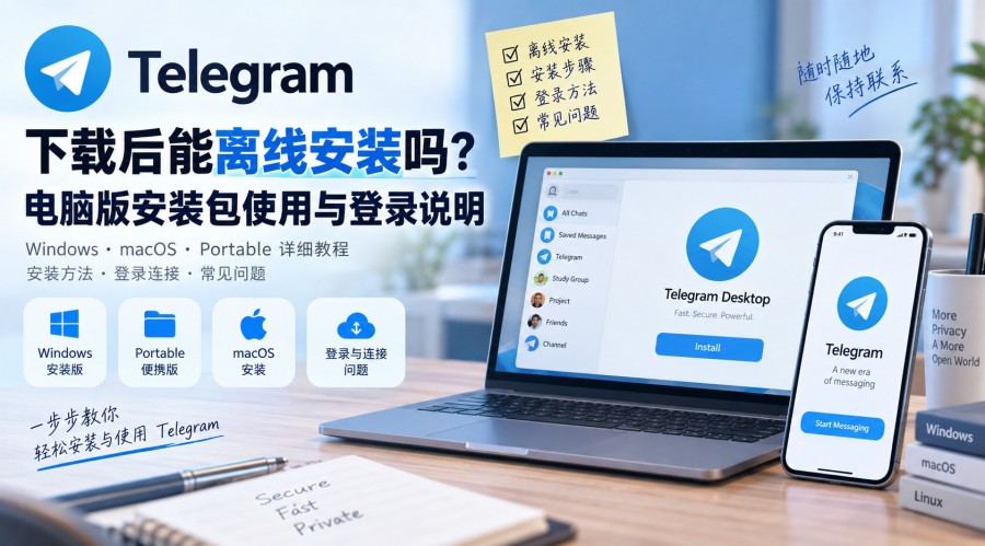 Windows、Mac 和 Portable 离线安装说明，配有电脑和手机示意图