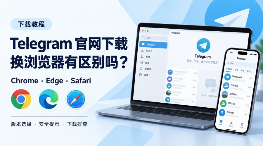 Telegram 官网在 Chrome、Edge 与 Safari 中下载的示意图